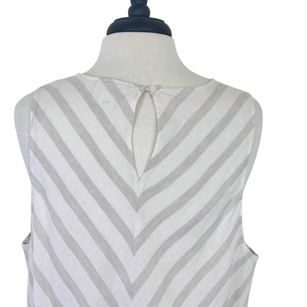 LIZ‎ CLABORNE Linen Sleeveless Dress Neutral Flax Chevron Striped Plus Size 0X - Picture 8 of 10